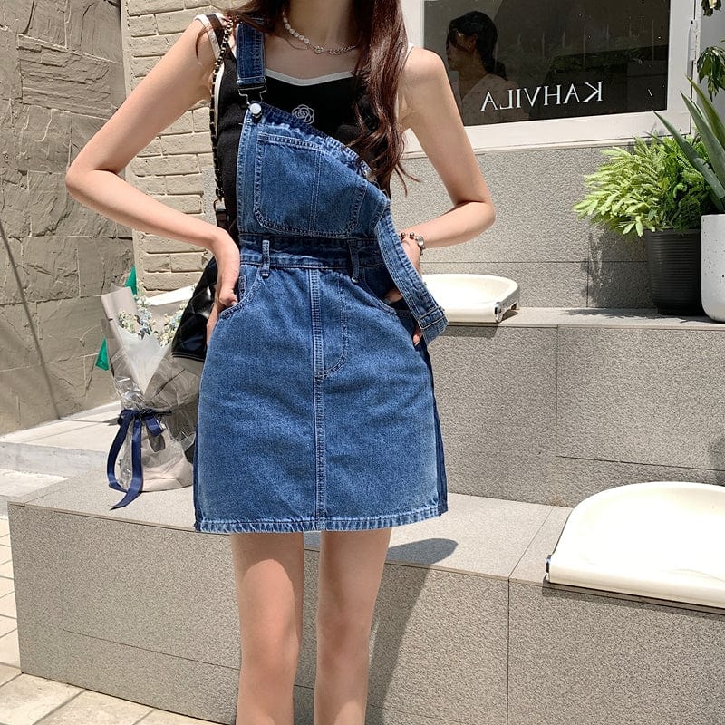 Robe Salopette Courte Jean Bleue