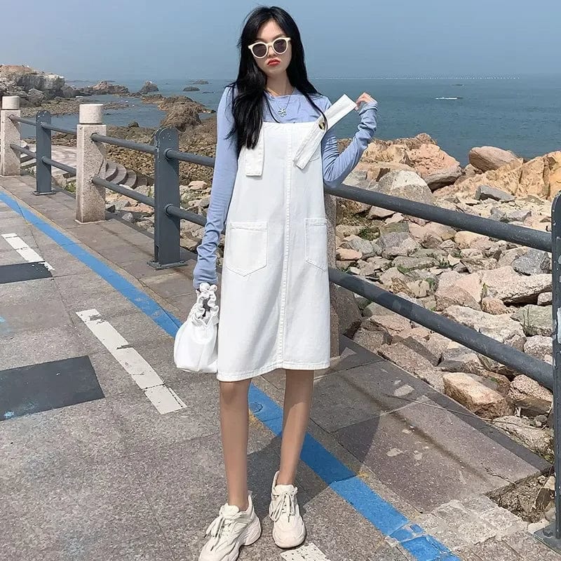 Robe Salopette Jeans Blanc