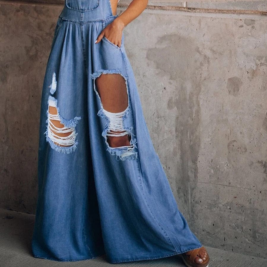 Salopette sarouel en jean pour femme