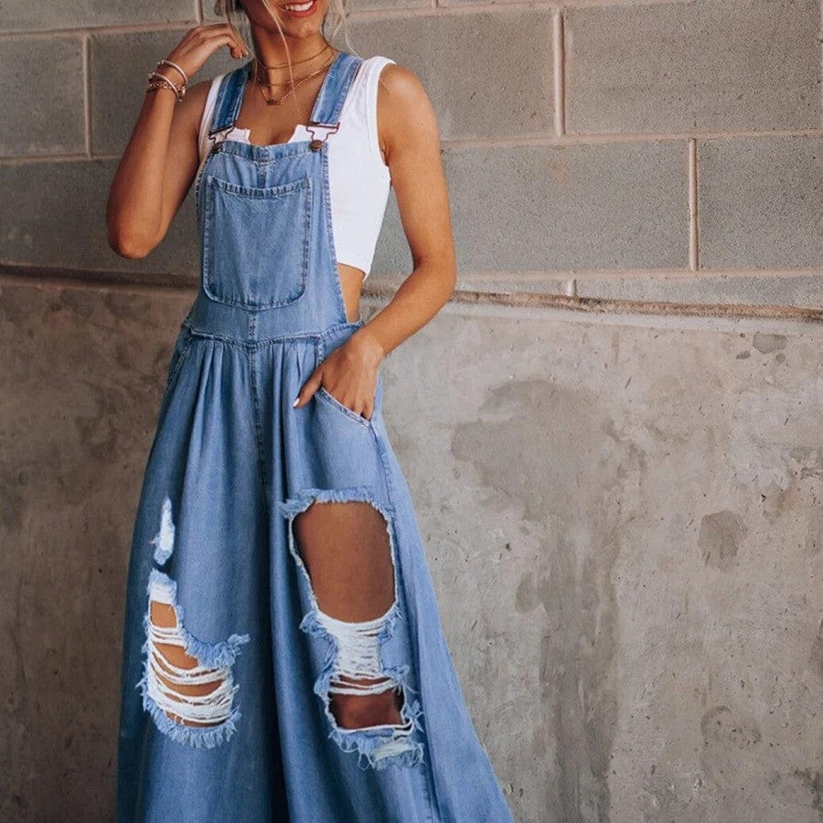 Salopette sarouel en jean pour femme