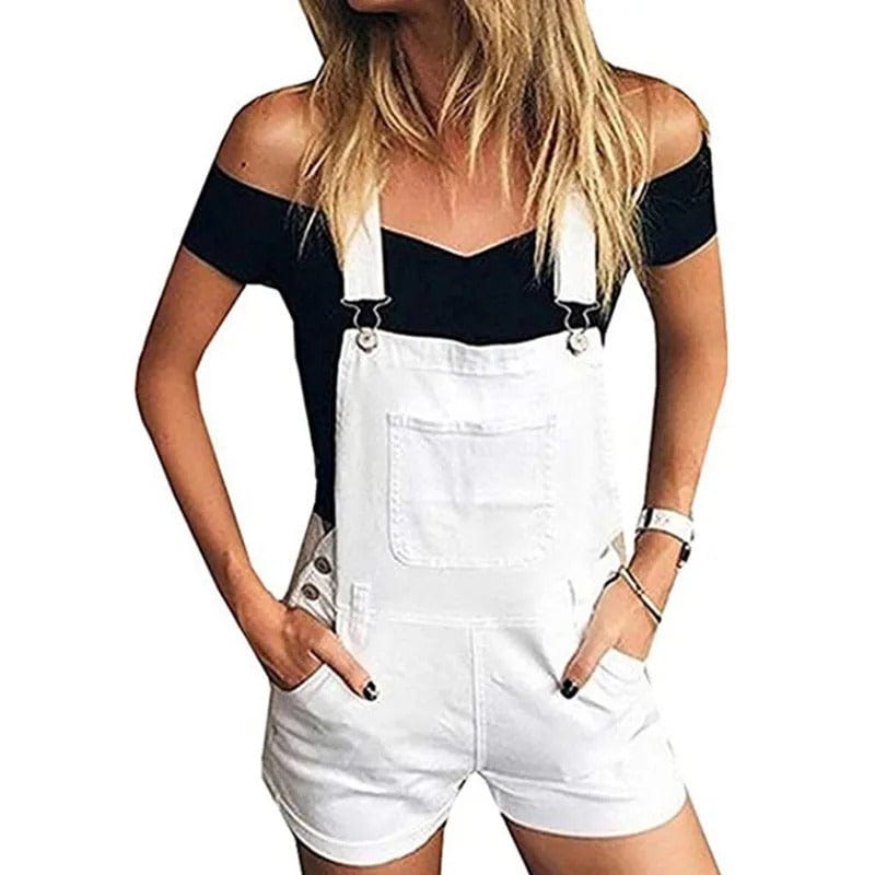 Salopette Short en Jean Blanc